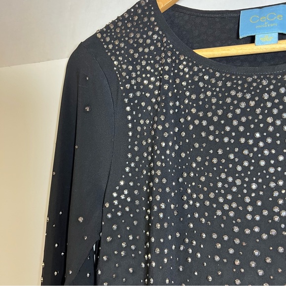 Ce Ce by Cynthia Steffe Black Embellished Rhinestone Long Sleeve Dress SZ M - Picture 5 of 15